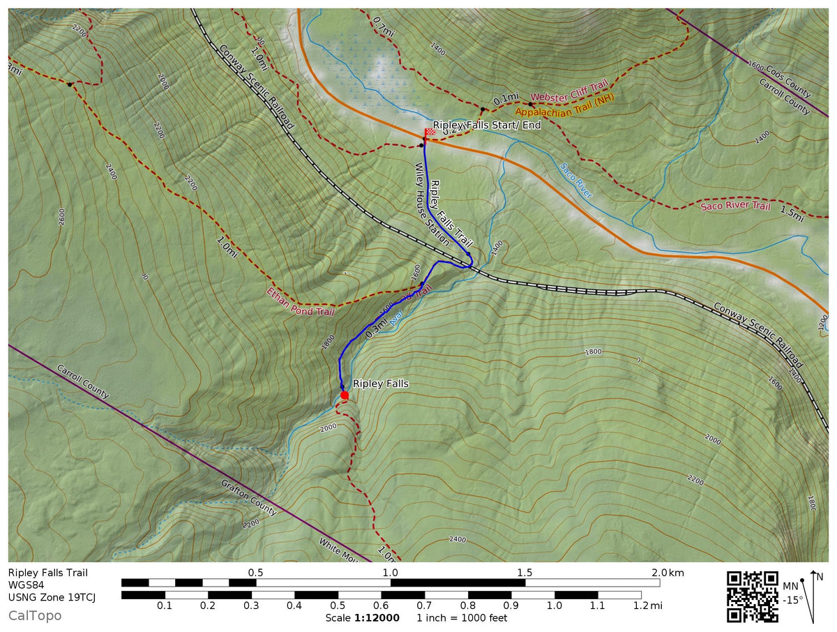 Mont Ripley Map Ripley Falls Map by Effortless Adventure LLC | Avenza Maps