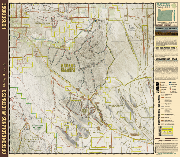 Oregon Badlands Wilderness and Horse Ridge Map by Elevation Changes ...