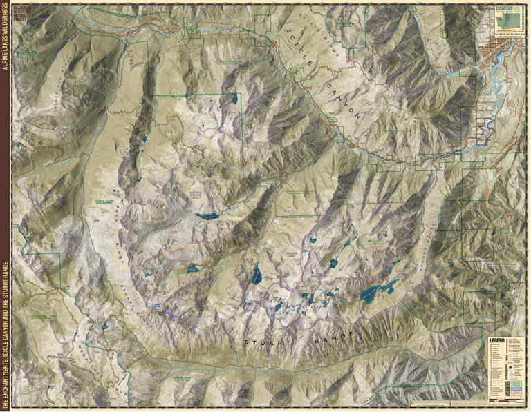 The Enchantments and Stuart Range with Icicle Canyon Adventure Map by ...