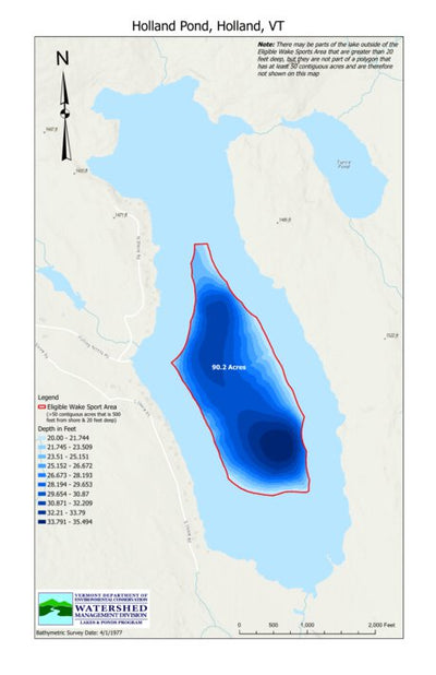 Environmental Conservation Wakesport Zone on Holland Pond in Holland, Vermont digital map