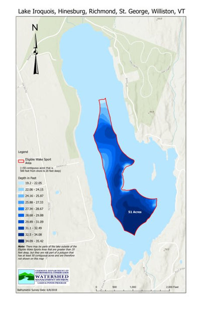 Environmental Conservation Wakesport Zone on Lake Iroquois in Hinesburg, Richmond, St. George, and Williston, Vermont digital map