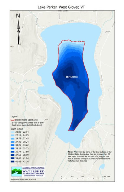 Environmental Conservation Wakesport Zone on Lake Parker, West Glover, VT digital map