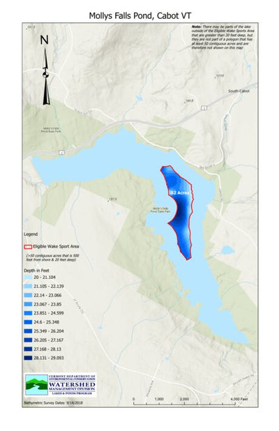 Environmental Conservation Wakesport Zone on Mollys Falls Pond in Cabot and Marshfield, Vermont digital map