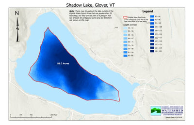Environmental Conservation Wakesport Zone on Shadow Lake , Glover VT digital map