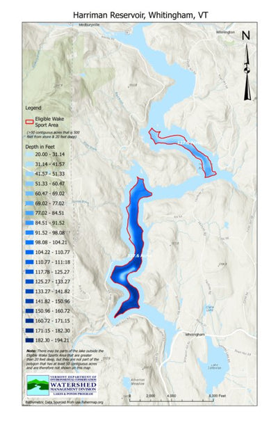 Environmental Conservation Wakesports Zone on Harriman Reservoir in Whitingham, VT digital map