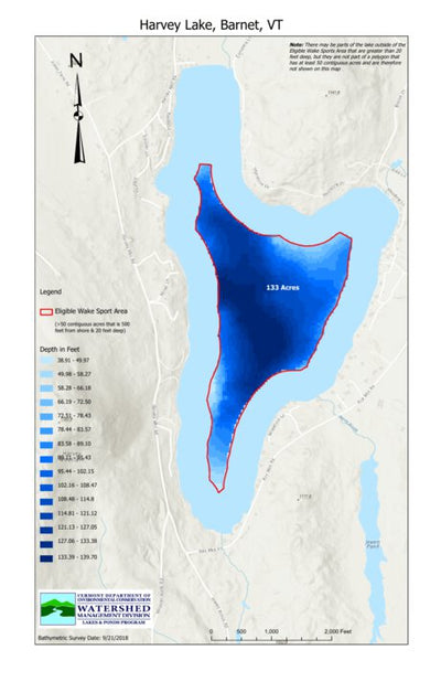 Environmental Conservation Wakesports Zone on Harveys Lake in Barnet, Vermont digital map