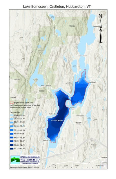 Environmental Conservation Wakesports Zone on Lake Bomoseen in Castleton and Hubbardton digital map