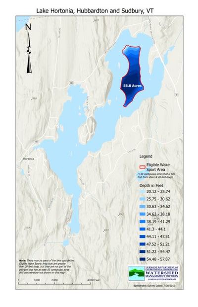 Environmental Conservation Wakesports Zone on Lake Hortonia in Hubbardton and Sudbury, Vermont digital map