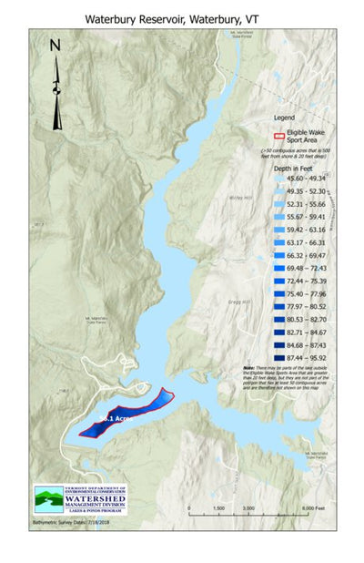 Environmental Conservation Wakesports Zone on Waterbury Reservoir, Waterbury, VT digital map