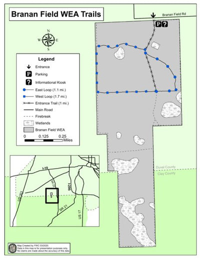 Florida Fish and Wildlife Conservation Commission - Public Access Services Office Branan Field WEA Trail Map digital map