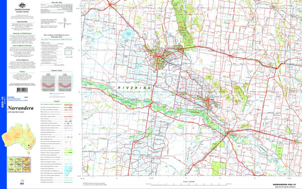 Narrandera SI55 - 10 Map by Geoscience Australia | Avenza Maps