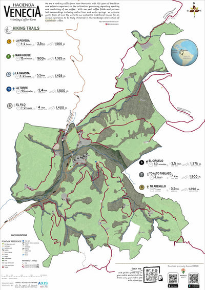 GISRUPTIVO Hacienda Venecia, Manizales Hiking trails map digital map