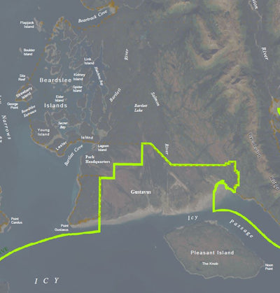 Glacier Bay National Park Glacier Bay satellite map with placenames digital map