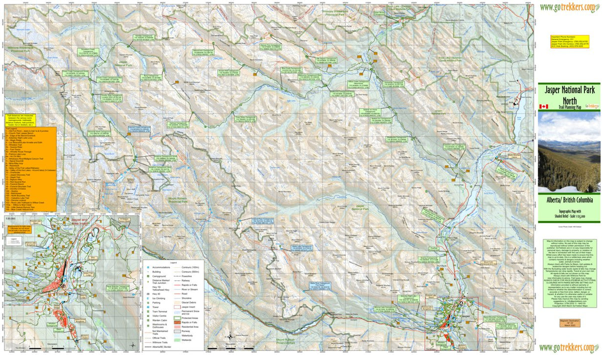 Jasper Track Map Jasper National Park North Trail Planning Map by GoTrekkers Ltd ...