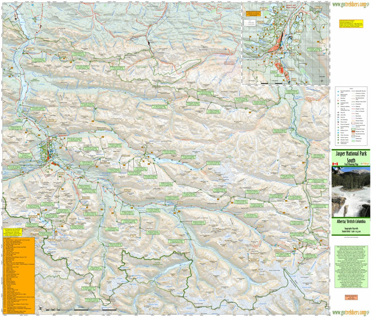 Jasper Track Map Jasper National Park South Trail Planning Map by GoTrekkers Ltd ...
