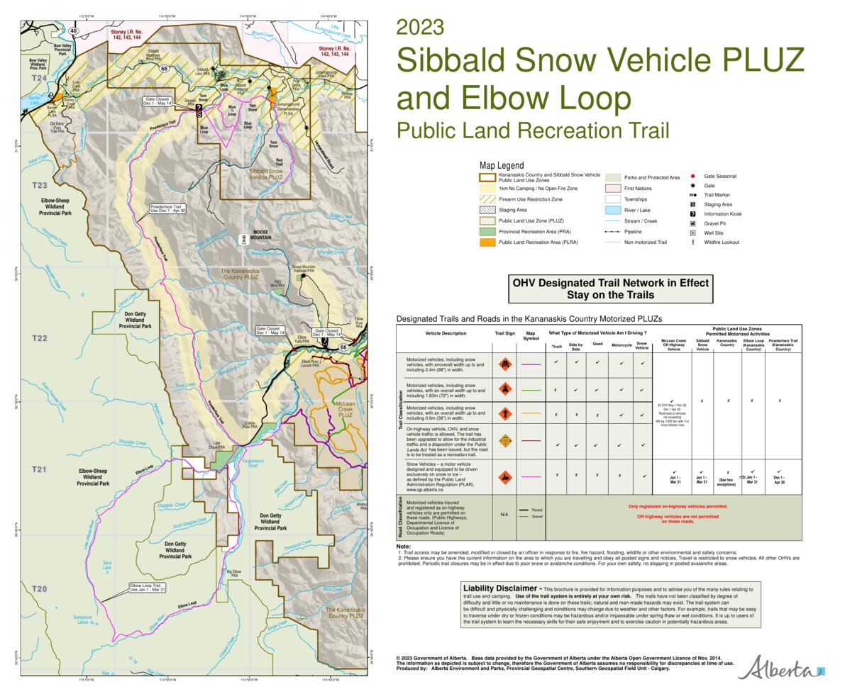 Sibbald Snow Vehicle PLUZ and Elbow Loop Recreation Trail 2023 Map by ...