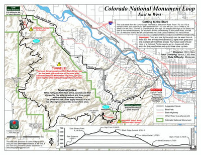 Grand Junction, Colorado Cycling Maps Colo Nat'l Monument East to West Cycling Route digital map