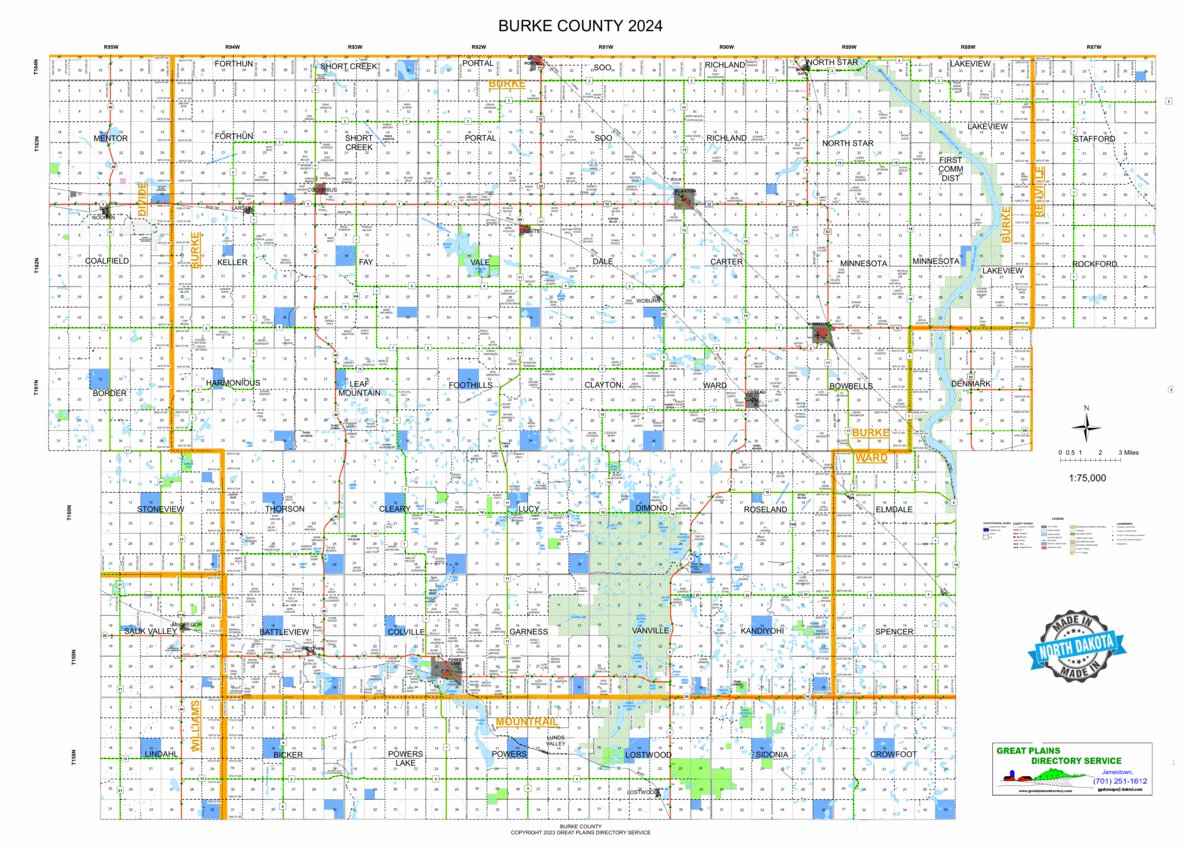 BURKE COUNTY 1 TOWNSHIP BUFFER 75,000 SCALE 2024 Map by GREAT PLAINS ...