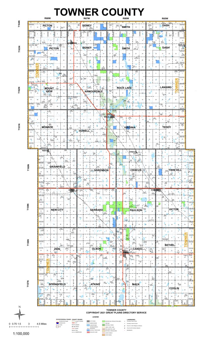 TOWNER COUNTY ROAD Map by GREAT PLAINS DIRECTORY SERVICE | Avenza Maps