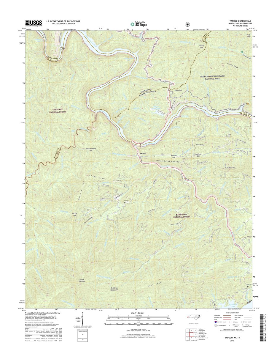 NPS/USGS 2016 Tapoco Topographic Map by Great Smoky Mountains National ...