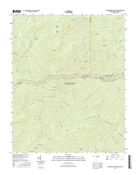Great Smoky Mountains National Park NPS/USGS 2016 Thunderhead Mountain Topographic Map digital map
