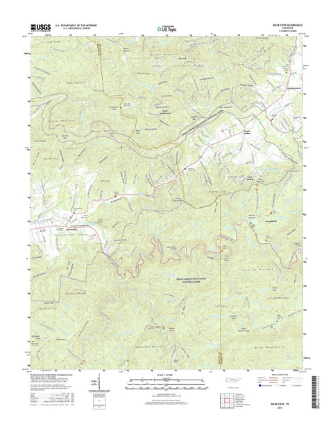 Great Smoky Mountains National Park NPS/USGS 2016 Wear Cove Topographic Map digital map