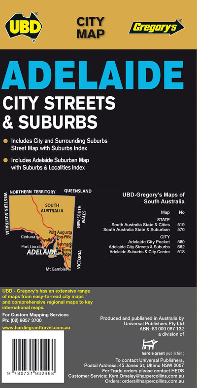 Hardie Grant Explore UBD-Gregory's Adelaide City Streets & Suburbs, Map 562, edition 9 bundle