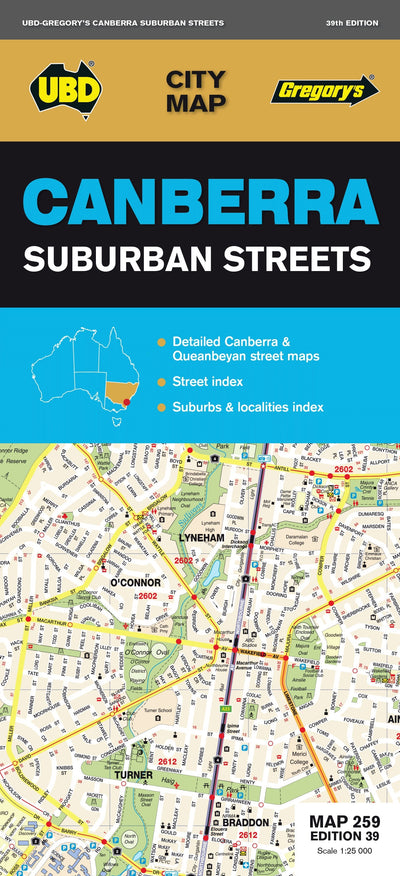 Hardie Grant Explore UBD-Gregory's Canberra Suburban Streets, Map 259, edition 39 bundle
