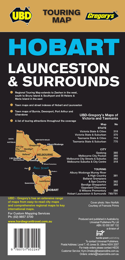 Hardie Grant Explore UBD-Gregory's Hobart, Launceston & Surrounds, Map 780/781, edition 4 bundle
