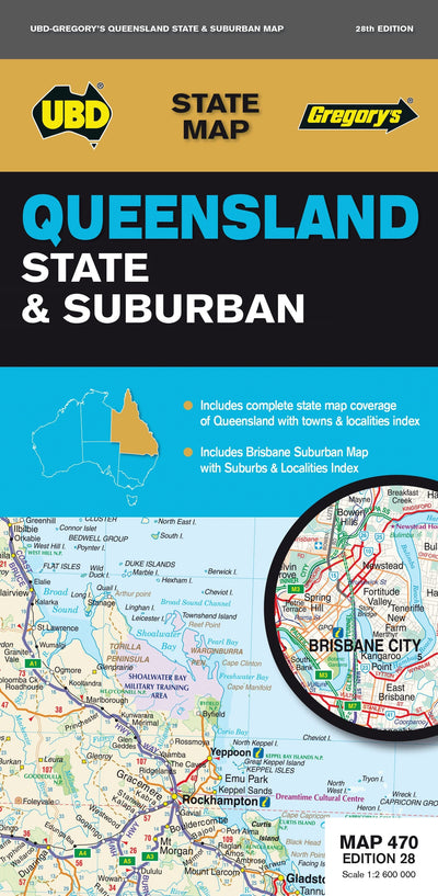Hardie Grant Explore UBD-Gregory's Queensland State & Suburban, Map 470, edition 28 bundle