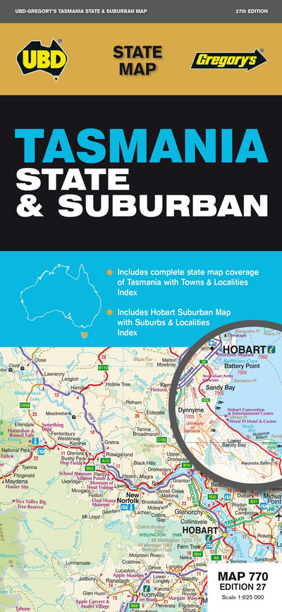 Hardie Grant Explore UBD-Gregory's Tasmania State & Suburban, Map 770, edition 27 bundle