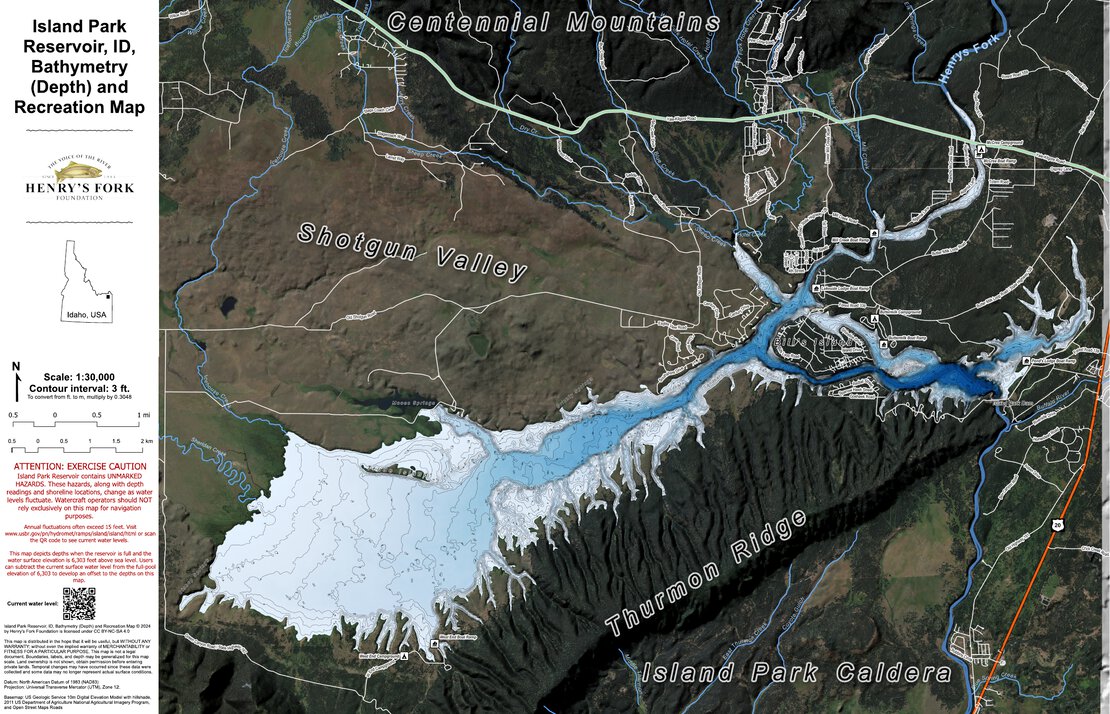 Island Park Reservoir, ID, Bathymetry (Depth) and Recreation Map