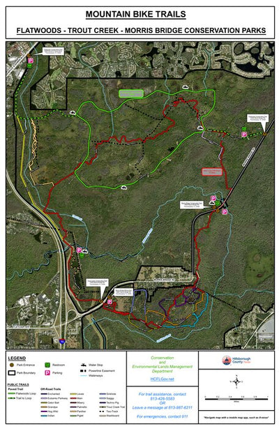mountainbike map Mountain Bike Trail Map at Flatwoods, Trout Creek, and Morris Bridge Conservation Parks by Hillsborough County Conservation and Environmental Lands Management
