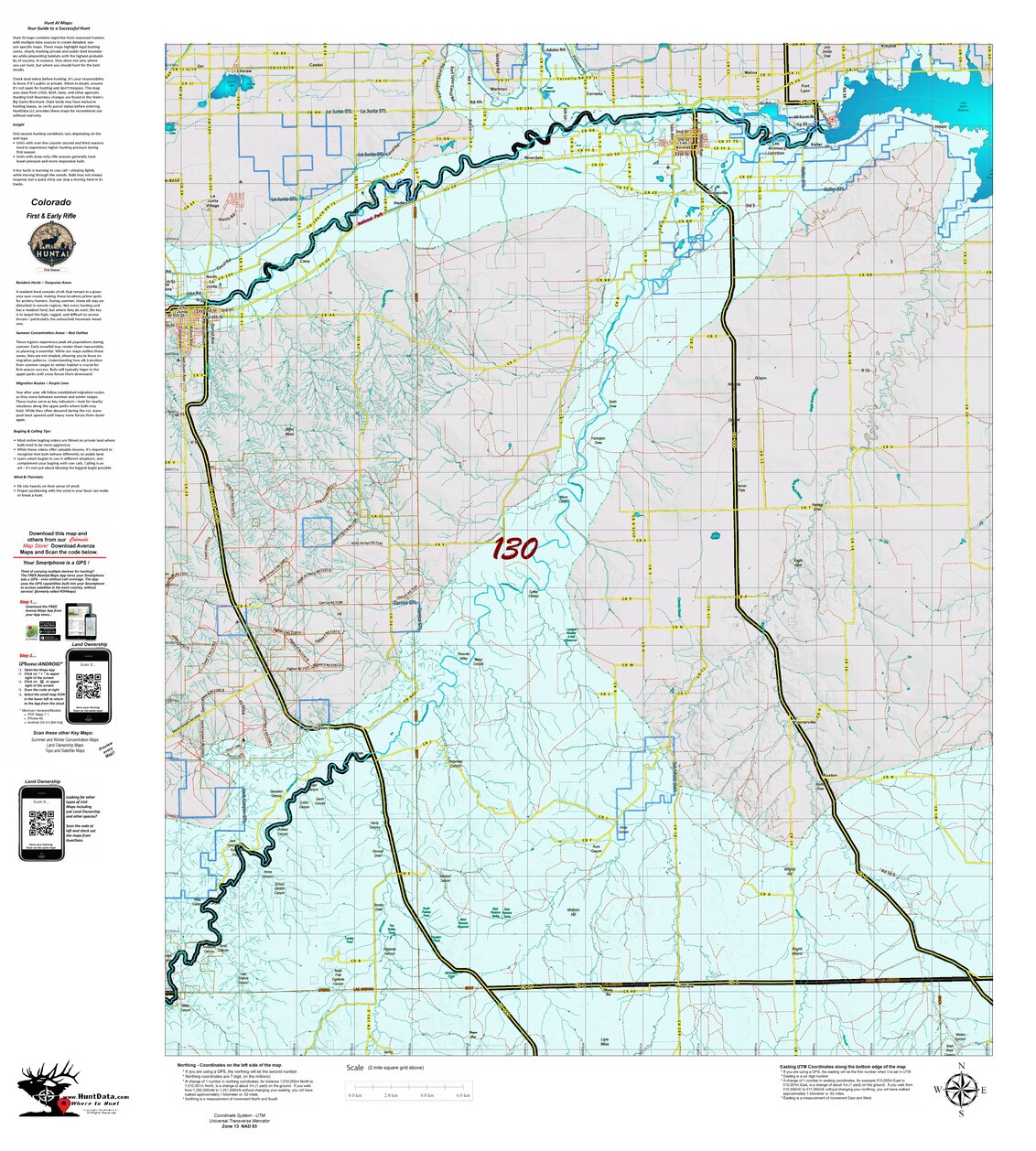 Colorado Unit 130 Recommended First Rifle Areas Map by HuntAI | Avenza Maps