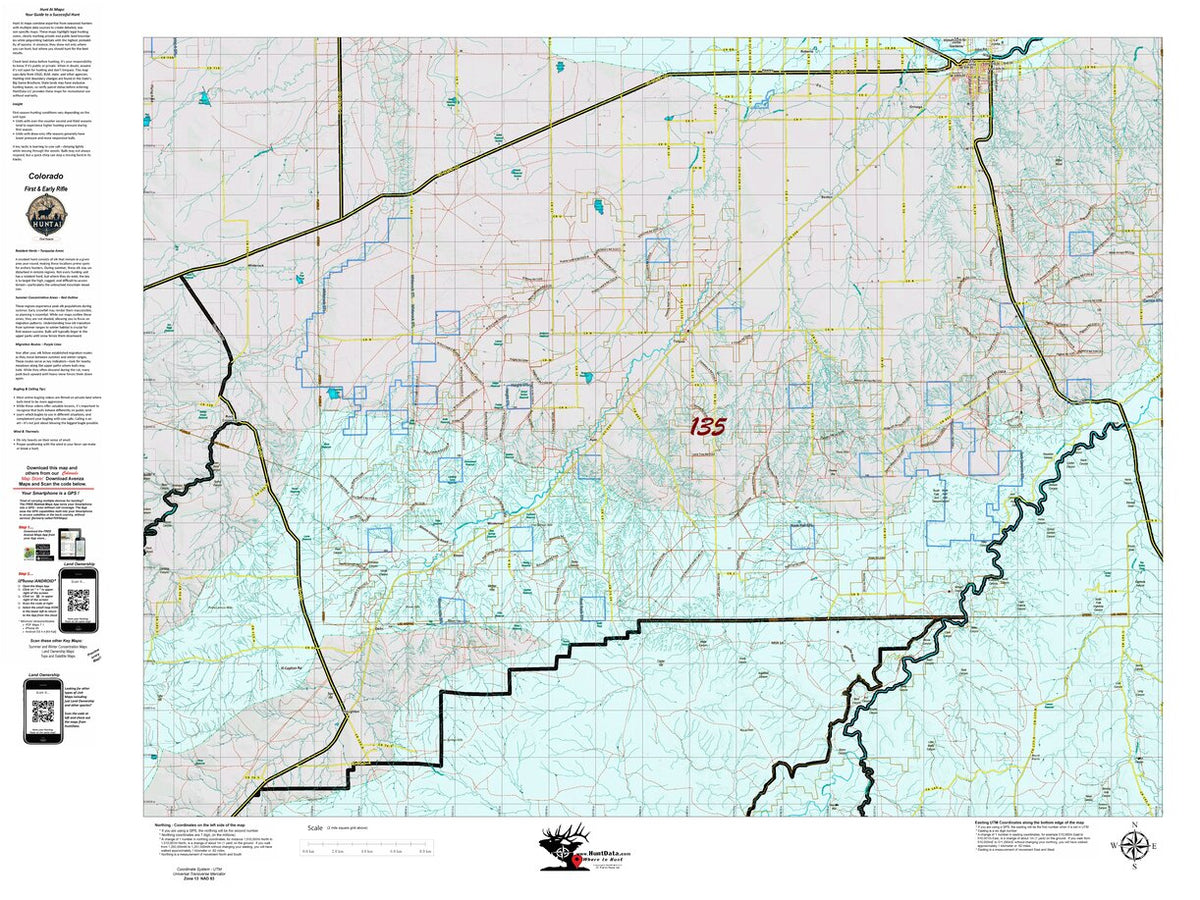 Colorado Unit 135 Recommended First Rifle Areas Map by HuntAI | Avenza Maps