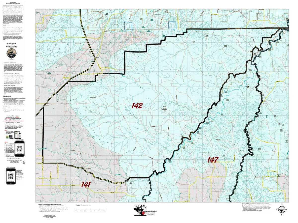 Colorado Unit 142 Recommended First Rifle Areas Map by HuntAI | Avenza Maps