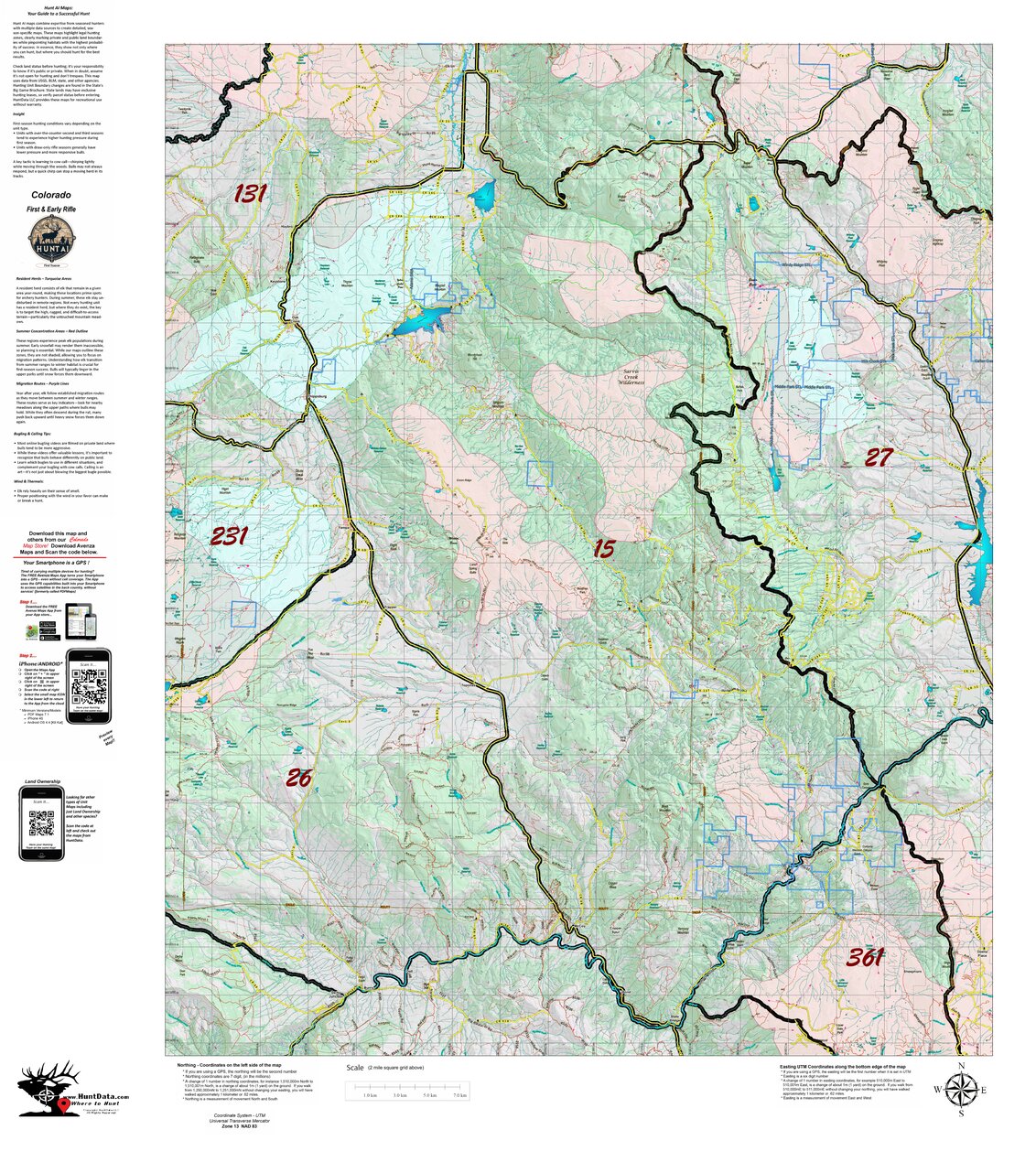 Colorado Unit 15 Recommended First Rifle Areas Map by HuntAI | Avenza Maps