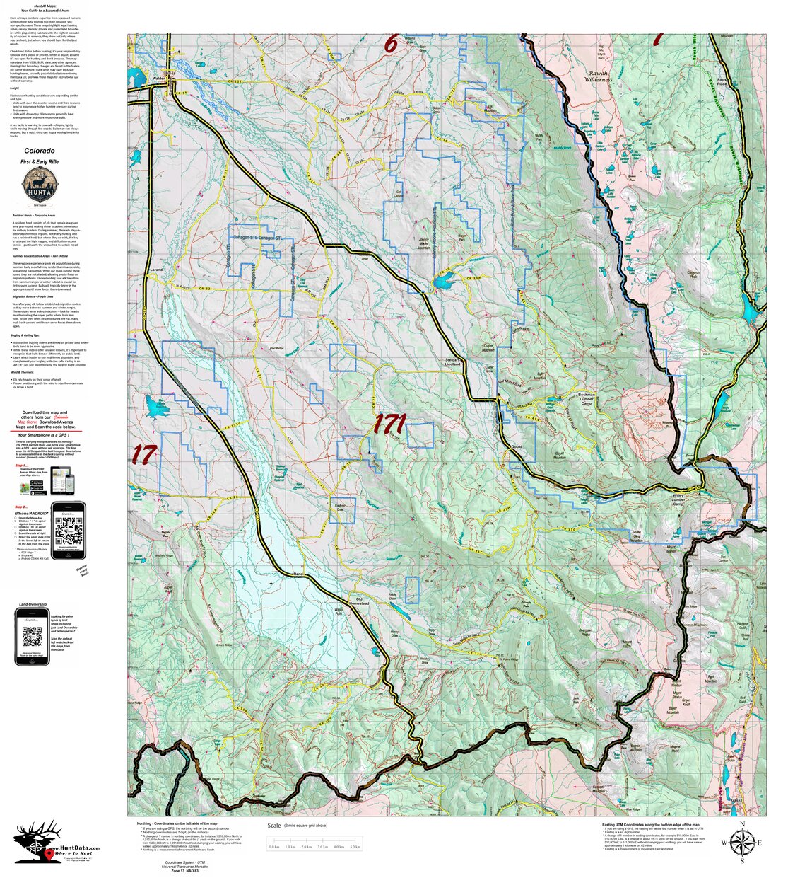 Colorado Unit 171 Recommended First Rifle Areas Map by HuntAI | Avenza Maps