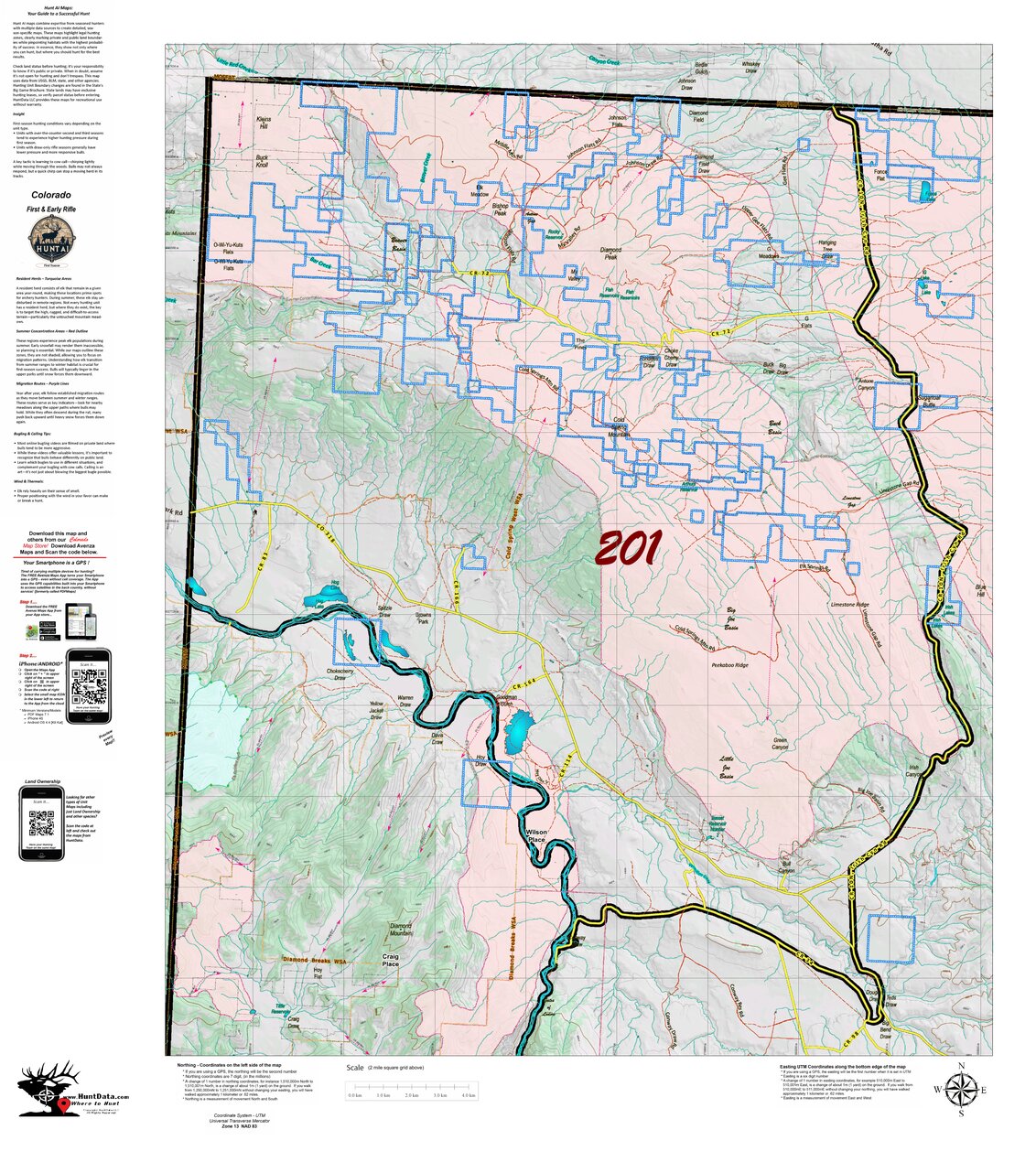 Colorado Unit 201 Recommended First Rifle Areas Map by HuntAI | Avenza Maps