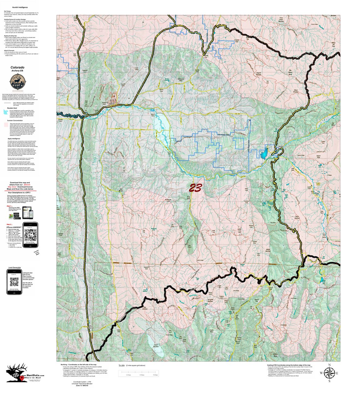Colorado Unit 23 Recommended Archery Areas Map by HuntAI | Avenza Maps