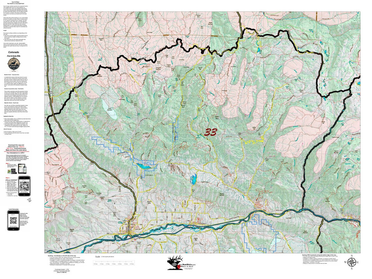 Colorado Unit 33 Recommended First Rifle Areas Map by HuntAI | Avenza Maps