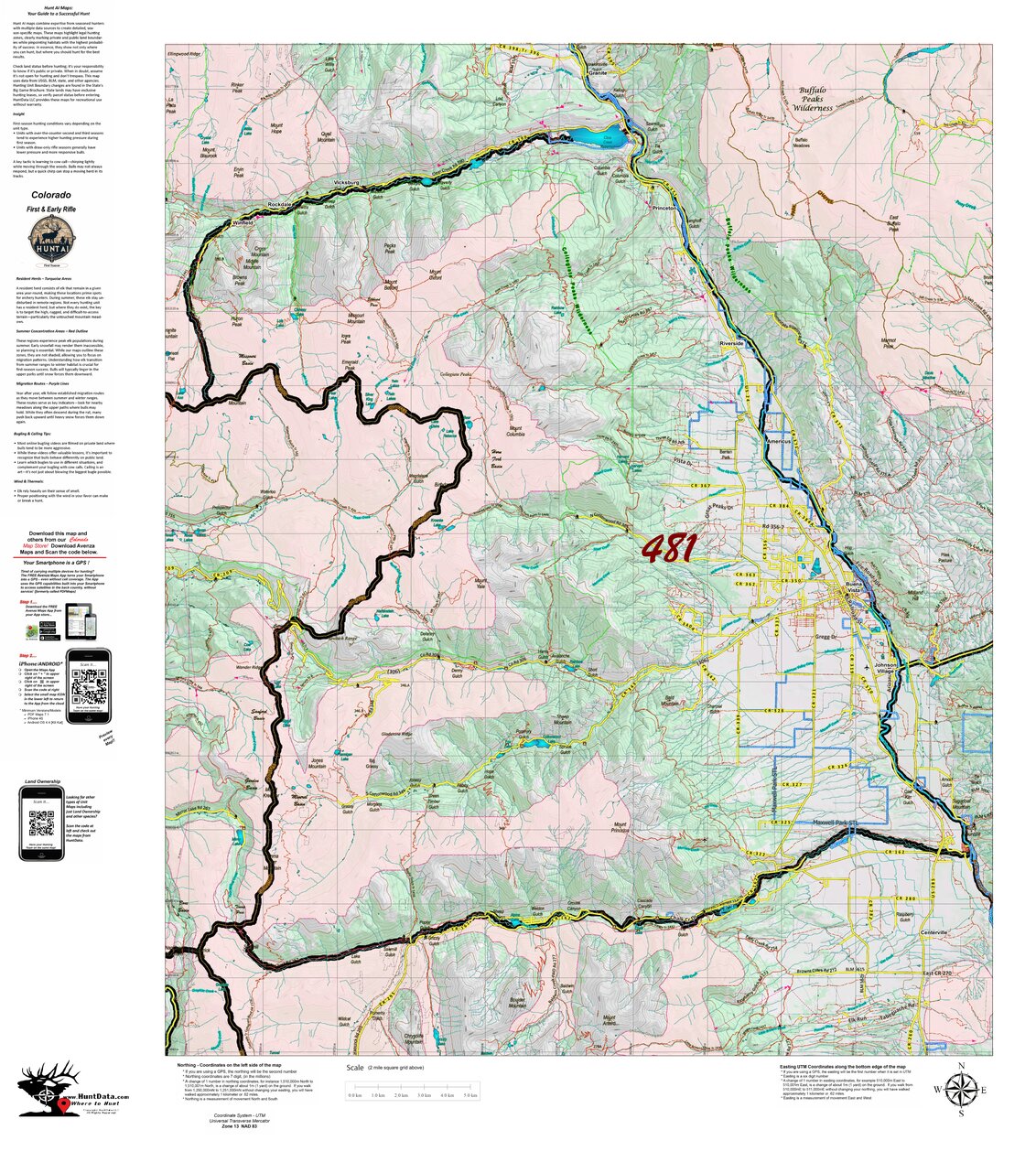 Colorado Unit 481 Recommended First Rifle Areas Map by HuntAI | Avenza Maps