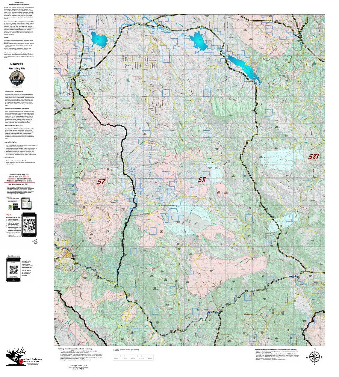 Colorado Unit 58 Recommended First Rifle Areas Map by HuntAI | Avenza Maps