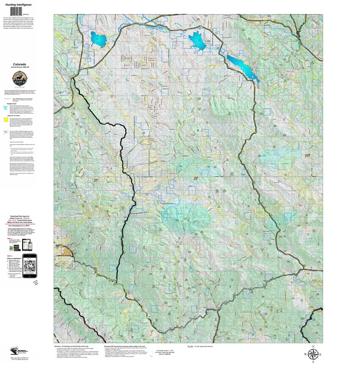 Colorado Unit 58 Second Rifle Recommendations Map by HuntAI | Avenza Maps