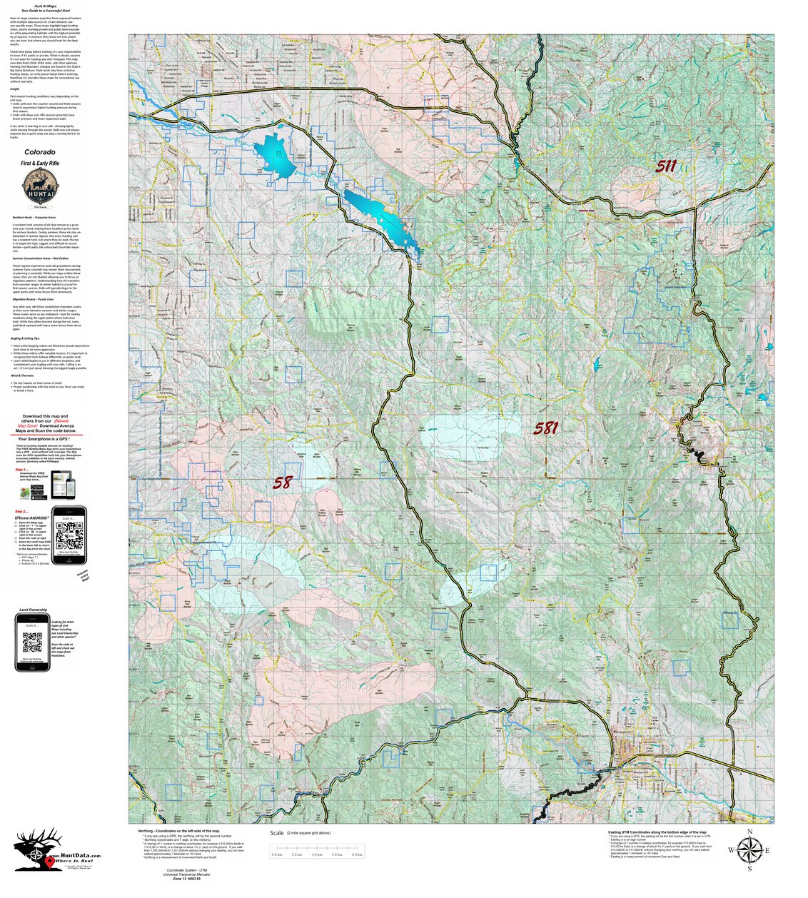 Colorado Unit 581 Recommended First Rifle Areas Map by HuntAI | Avenza Maps