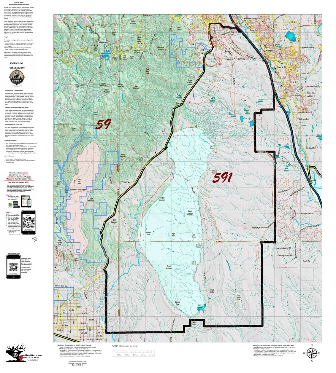 Colorado Unit 591 Recommended First Rifle Areas Map by HuntAI | Avenza Maps