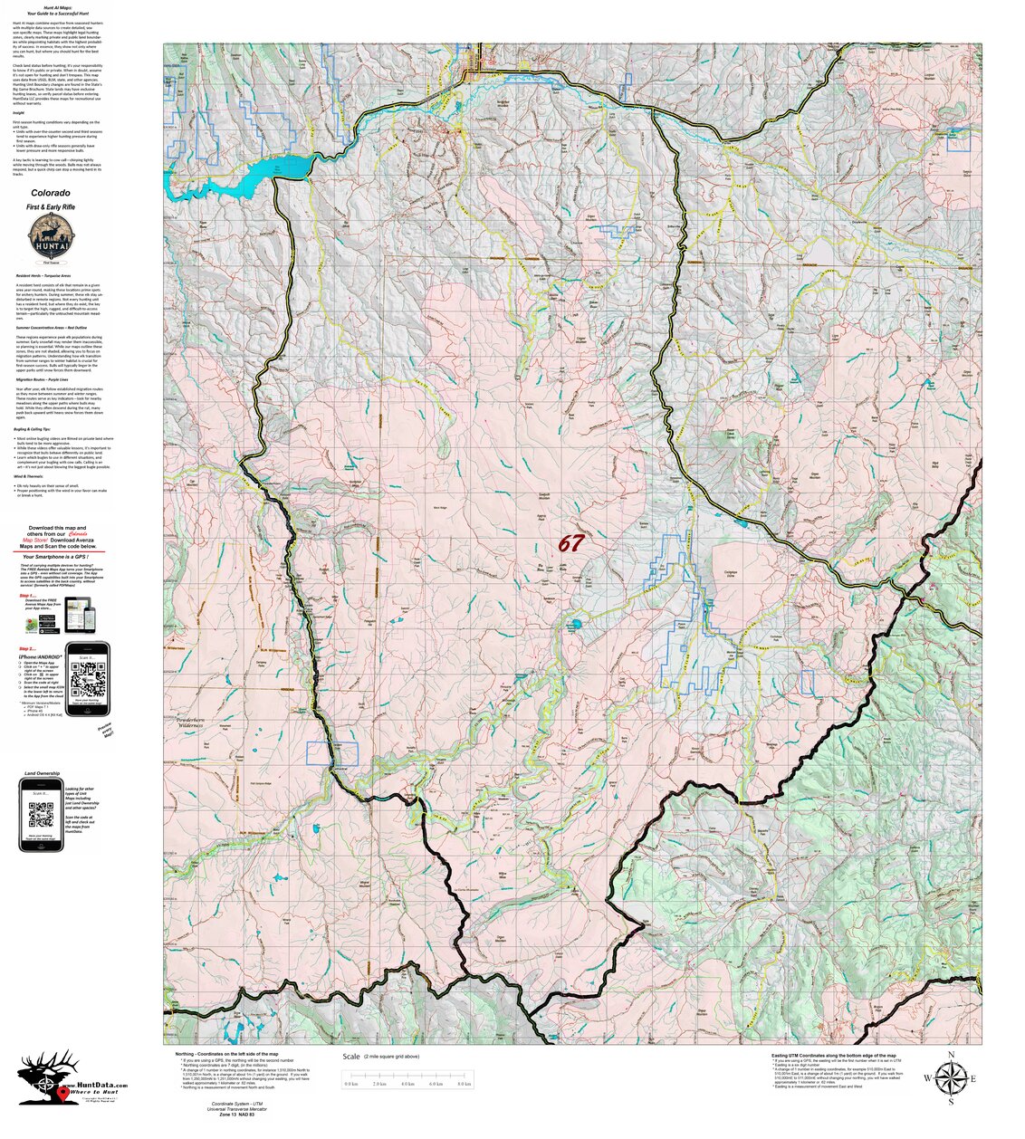 Colorado Unit 67 Recommended First Rifle Areas Map by HuntAI
