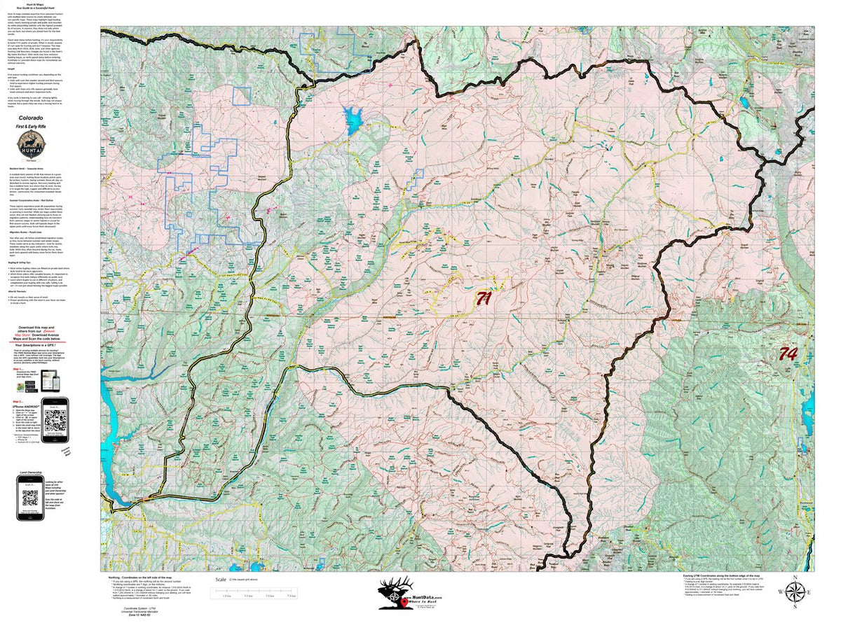 Colorado Unit 71 Recommended First Rifle Areas Map by HuntAI | Avenza Maps