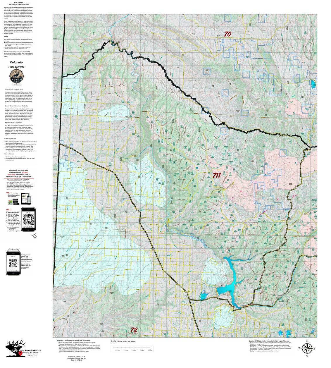 Colorado Unit 711 Recommended First Rifle Areas Map by HuntAI | Avenza Maps