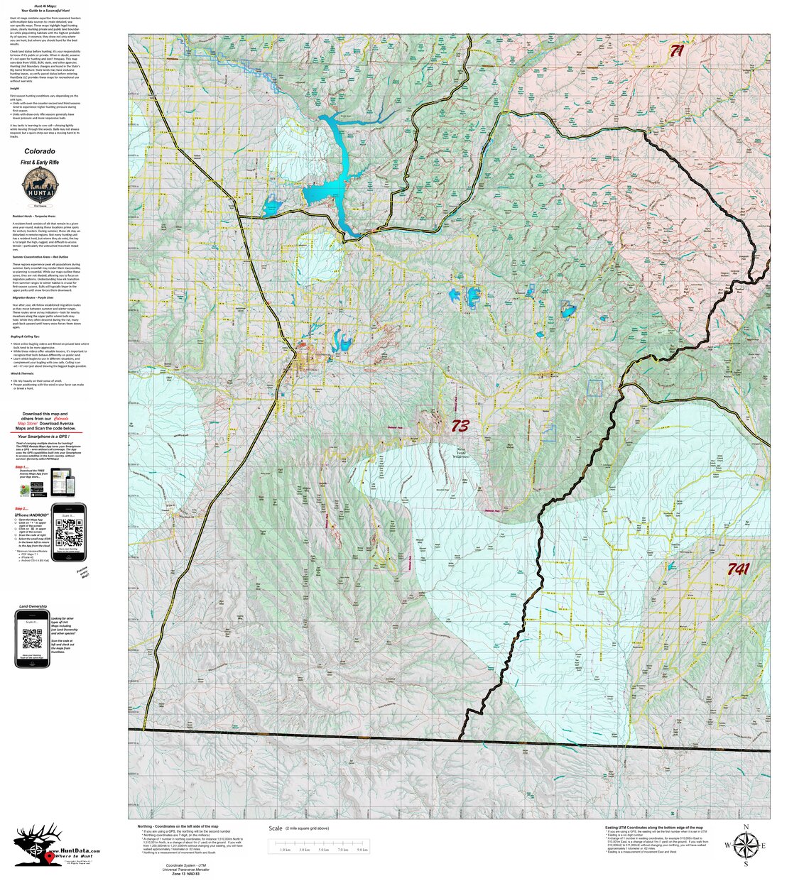Colorado Unit 73 Recommended First Rifle Areas Map by HuntAI | Avenza Maps